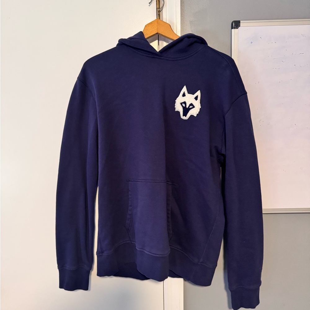 Men's Navy Blue Hoodie with Wolf Logo Greyson lake fleece